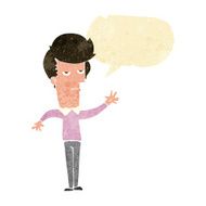cartoon bored man waving with speech bubble
