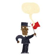 cartoon man waving flag with speech bubble