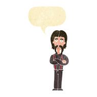 cartoon long mustache man with folded arms speech bubble