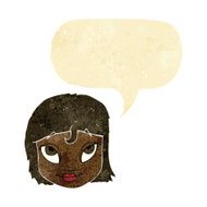 cartoon woman smiling with speech bubble