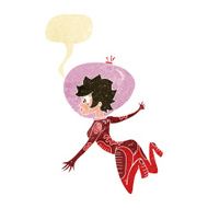 cartoon space woman with speech bubble N4