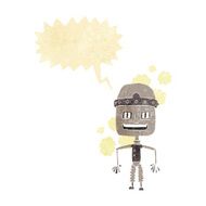 funny cartoon old robot with speech bubble