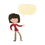 cartoon girl pointing with speech bubble N4