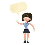 cartoon girl waving with speech bubble N2