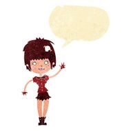 cartoon waving vampire girl with speech bubble N2