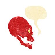 red skull illustration with speech bubble