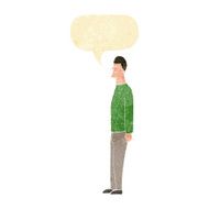 cartoon tall man with speech bubble