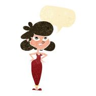 cartoon girl with hands on hips speech bubble