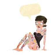 cartoon tattoo girl in swimsuit with speech bubble N2