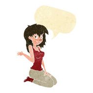cartoon pretty girl waving with speech bubble N2