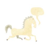 cartoon running white stallion with speech bubble