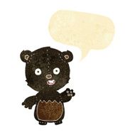 cartoon waving black bear cub with speech bubble
