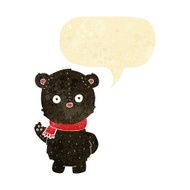 cartoon waving black bear cub with speech bubble N2