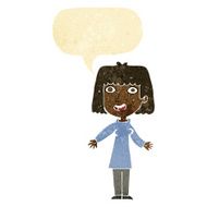 cartoon happy woman with speech bubble N14