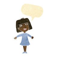 cartoon happy woman in dress with speech bubble N2