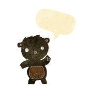 cartoon waving black bear cub with speech bubble N3