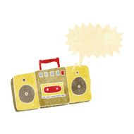 cartoon radio cassette player with speech bubble N2