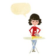 cartoon woman ironing with speech bubble N2