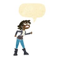 cartoon angry biker girl with speech bubble
