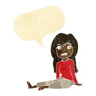 cartoon girl sitting on floor with speech bubble
