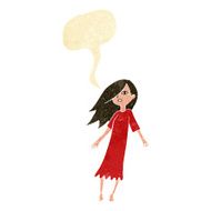 cartoon ghost like girl with speech bubble N2