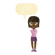 cartoon woman standing with speech bubble