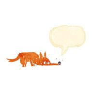 cartoon fox sniffing floor with speech bubble