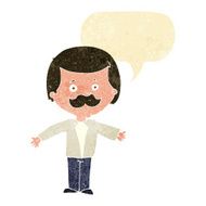 cartoon mustache man with open arms speech bubble N2