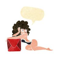 cartoon pin up woman with box speech bubble N2