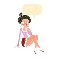cartoon attractive woman sitting thinking with speech bubble N2