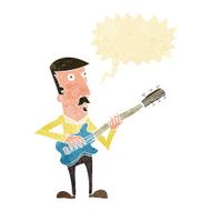 cartoon man playing electric guitar with speech bubble N3