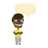 cartoon grinning man with speech bubble N8