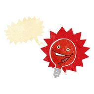 happy flashing red light bulb cartoon with speech bubble