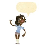 cartoon woman waving with speech bubble N14