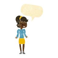 cartoon woman shrugging shoulders with speech bubble N14