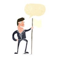 cartoon man planting flag with speech bubble N2