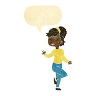 cartoon dancing woman with speech bubble N8