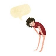 cartoon woman looking at her feet with speech bubble N2