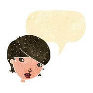 cartoon friendly woman with speech bubble N6