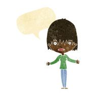 cartoon woman shrugging shoulders with speech bubble N15