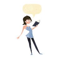 cartoon woman reading book with speech bubble N2