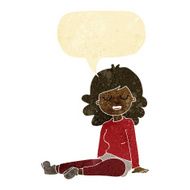 cartoon happy woman sitting on floor with speech bubble N3