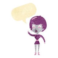 cartoon robot woman waving with speech bubble N2