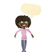 cartoon woman shrugging shoulders with speech bubble N17