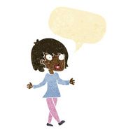 cartoon woman with open arms speech bubble N4