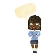 cartoon shocked woman with speech bubble N6