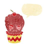 spooky skull cupcake cartoon with speech bubble N2