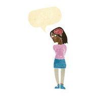 cartoon brainy woman with speech bubble