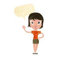 cartoon woman waving with speech bubble N16