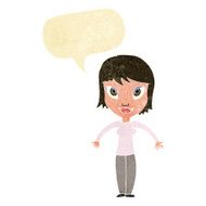 cartoon woman shrugging shoulders with speech bubble N18